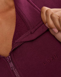 Woman wearing MVP 1/2 Zip Oversized Sweater - Cherry Lacquer | Model:Brylee | Size:S | Thumbnail Index: 2
