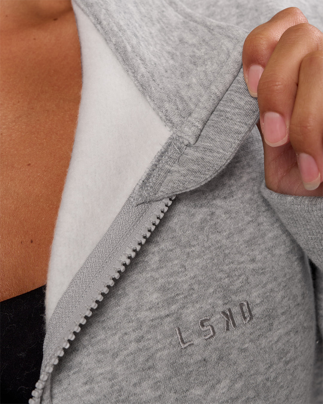 Woman wearing MVP 1/2 Zip Oversized Sweater - Light Grey Marl | Model:Brylee | Size:S - view 5