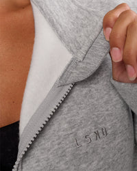 Woman wearing MVP 1/2 Zip Oversized Sweater - Light Grey Marl | Model:Brylee | Size:S | Thumbnail Index: 4