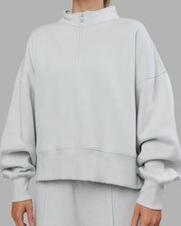 Woman wearing MVP 1/2 Zip Oversized Sweater - Digital Mist | Model:Neve | Size:S | Thumbnail Index: 5