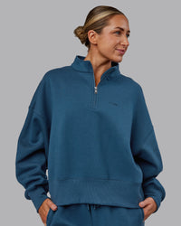 Woman wearing MVP 1/2 Zip Oversized Sweater - Indigo | Model:Paris | Size:S | Thumbnail Index: 1