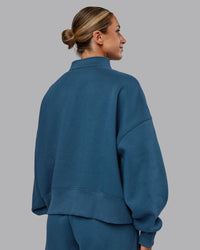 Woman wearing MVP 1/2 Zip Oversized Sweater - Indigo | Model:Paris | Size:S | Thumbnail Index: 3