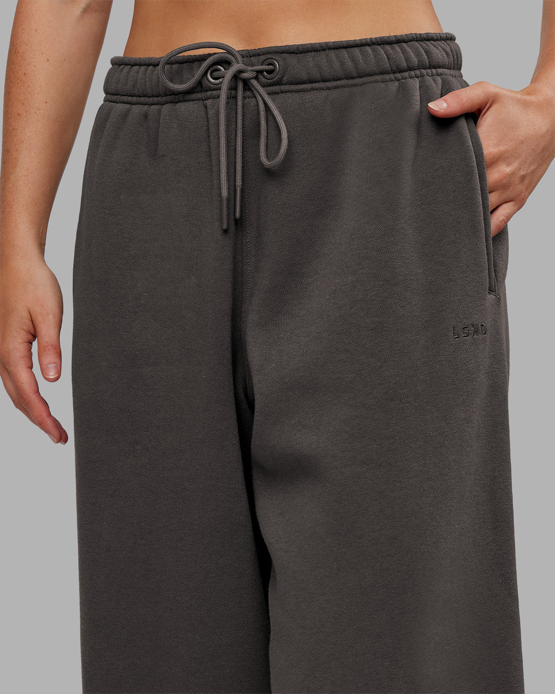 Woman wearing MVP Oversized Slouchy Fit Track Pant - Dark Storm | Model:Neve | Size:S - view 6