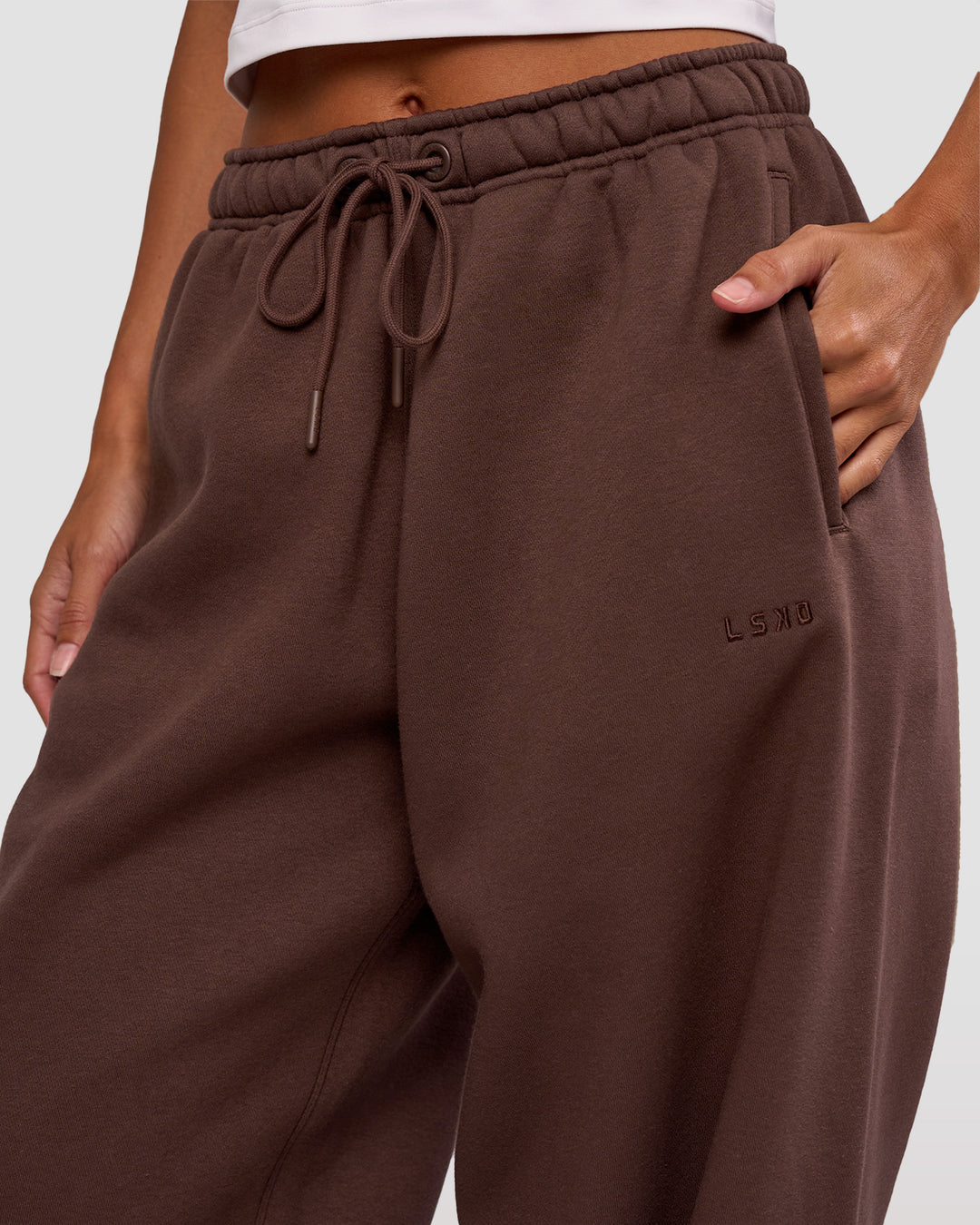 Woman wearing MVP Oversized Slouchy Fit Track Pant - Hot Chocolate | Model:Brylee | Size:S - view 3
