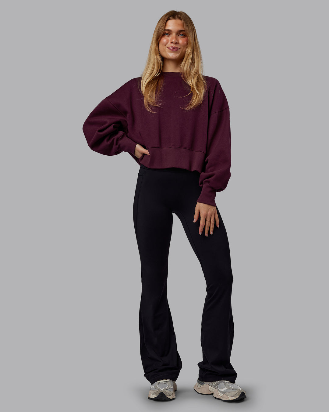 Woman wearing MVP Oversized Sweater - Cherry Lacquer | Model:Emilie | Size:S - view 1