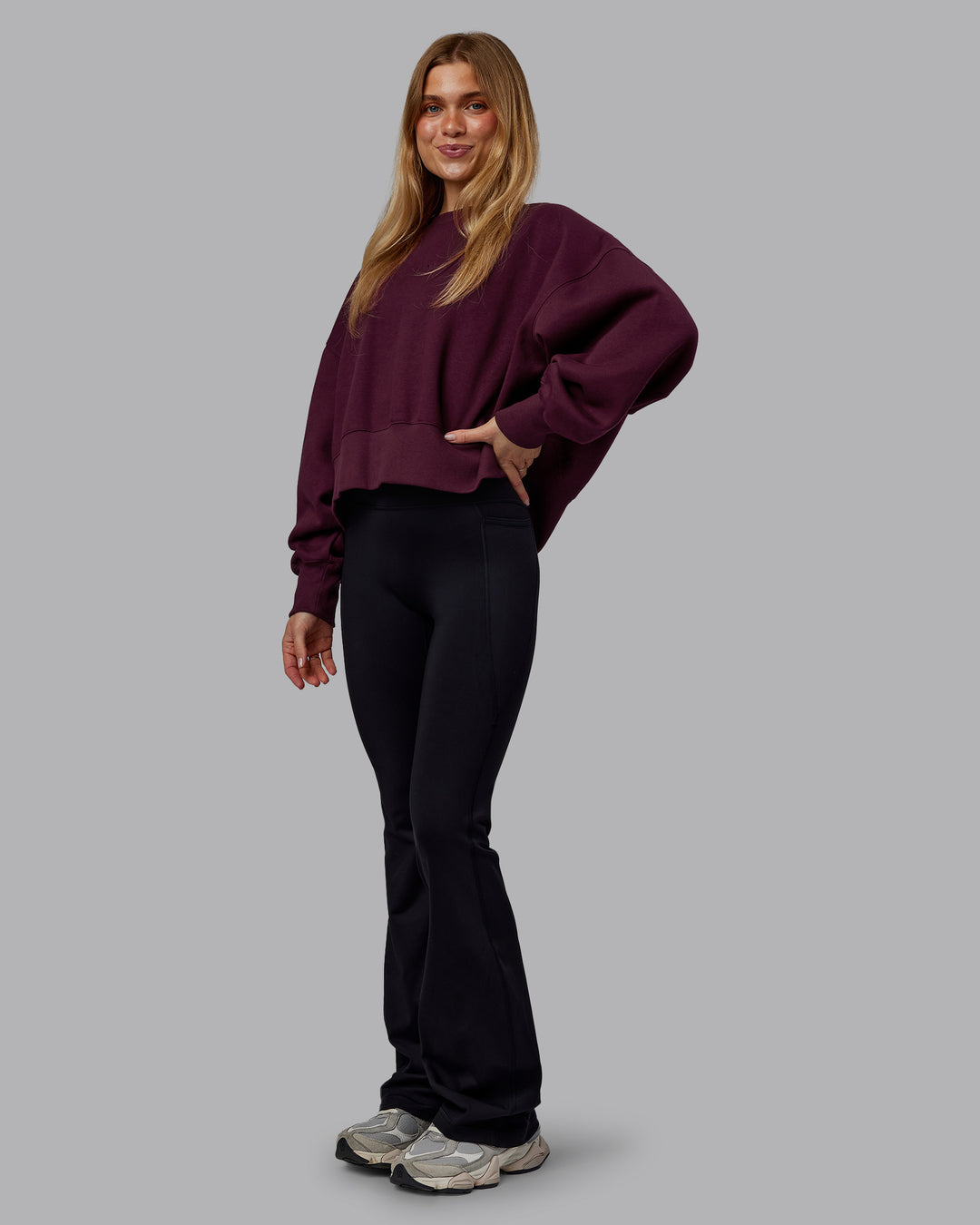 Woman wearing MVP Oversized Sweater - Cherry Lacquer | Model:Emilie | Size:S - view 4
