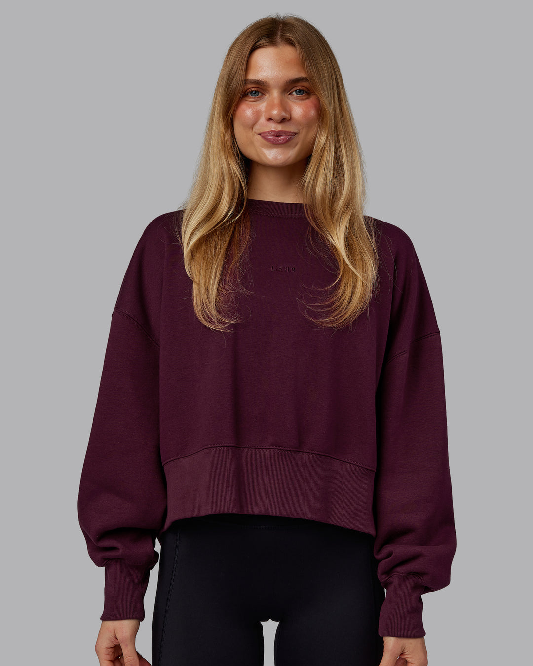 Woman wearing MVP Oversized Sweater - Cherry Lacquer | Model:Emilie | Size:S - view 2