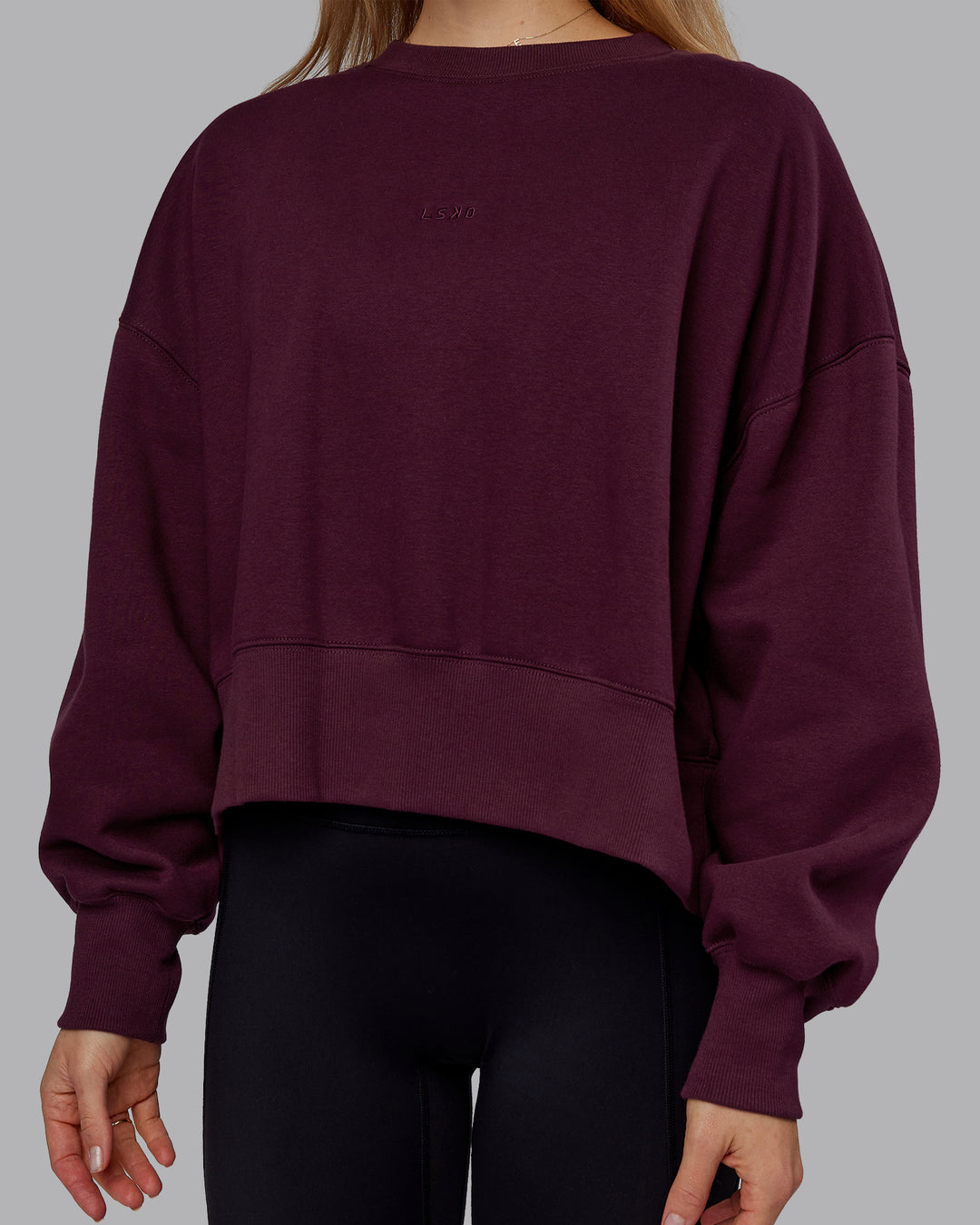 Woman wearing MVP Oversized Sweater - Cherry Lacquer | Model:Emilie | Size:S - view 5