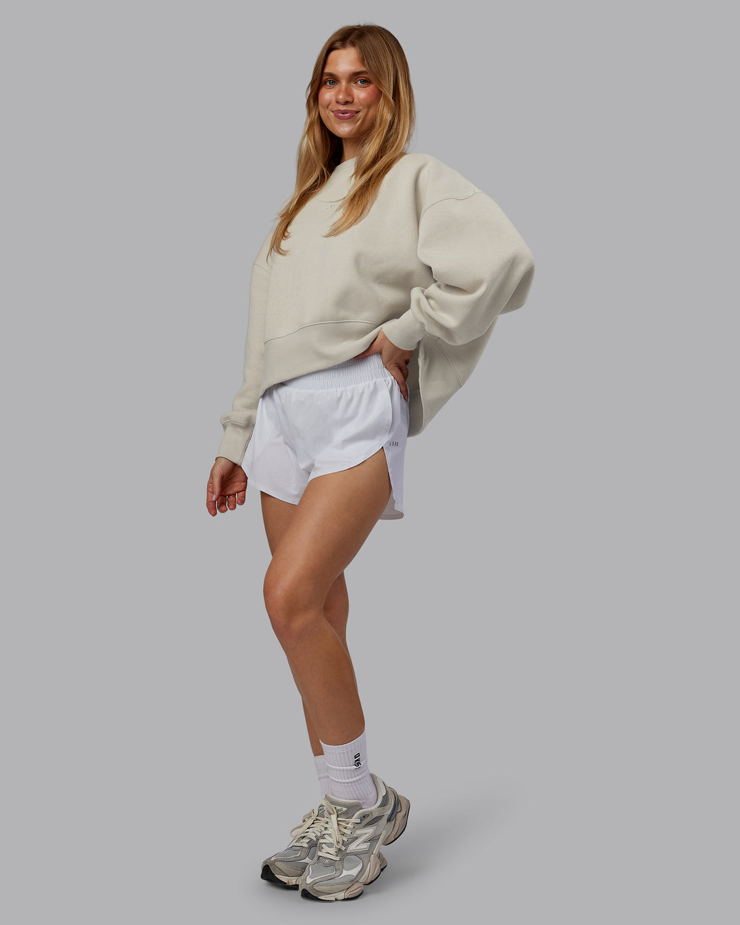 Woman wearing MVP Oversized Sweater - Shale Beige | Model:Emilie | Size:S - view 3