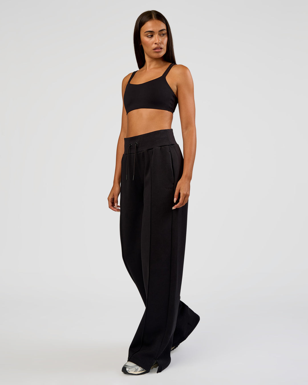 Woman wearing MVP Wide Leg Tall Track Pant - Black | Model:Ruby | Size:S - view 2