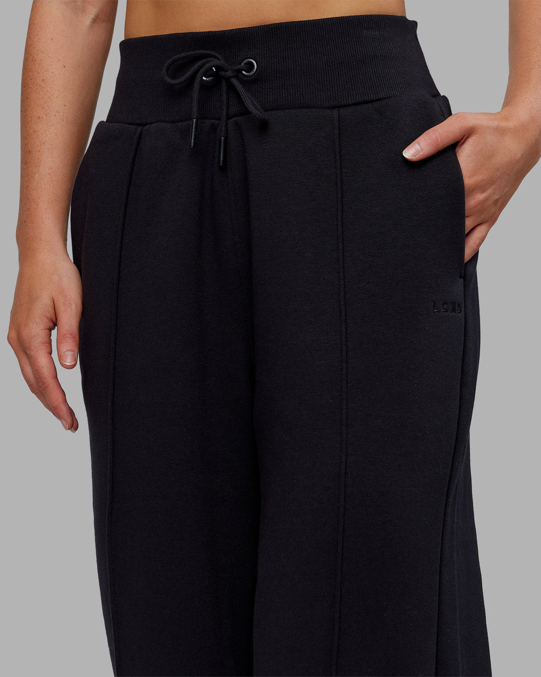 Woman wearing MVP Wide Leg Track Pant - Black | Model:Neve | Size:S - view 3
