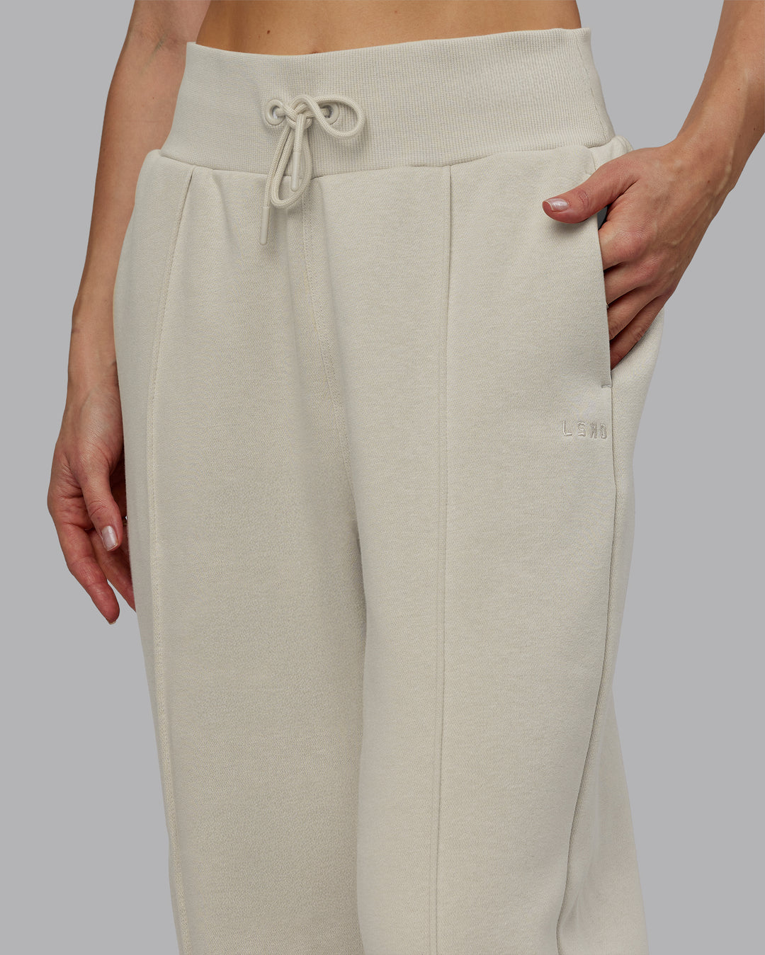Woman wearing MVP Wide Leg Track Pant - Shale Beige | Model:Emilie | Size:S - view 3