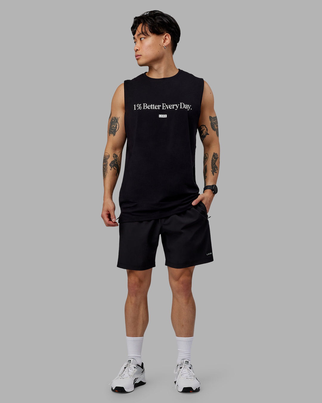 Man wearing 1% Better FLXCotton Training Fit Tank - Black-White - view 5