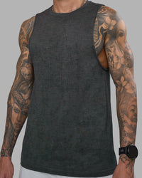 Man wearing AeroFLX+ Seamless Muscle Tank - Black Camo-Graphite | Model:Tommy | Size:S | Thumbnail Index: 3