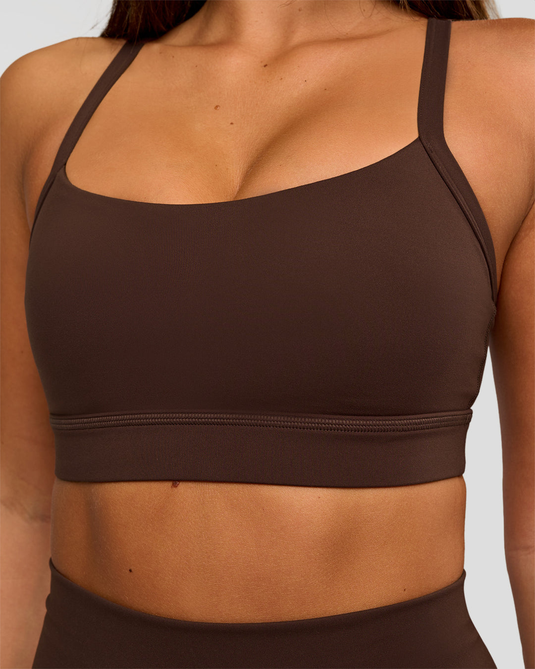 Woman wearing Momentum Sports Bra D/DD/E - Hot Chocolate | Model:Bianca | Size:S - view 4