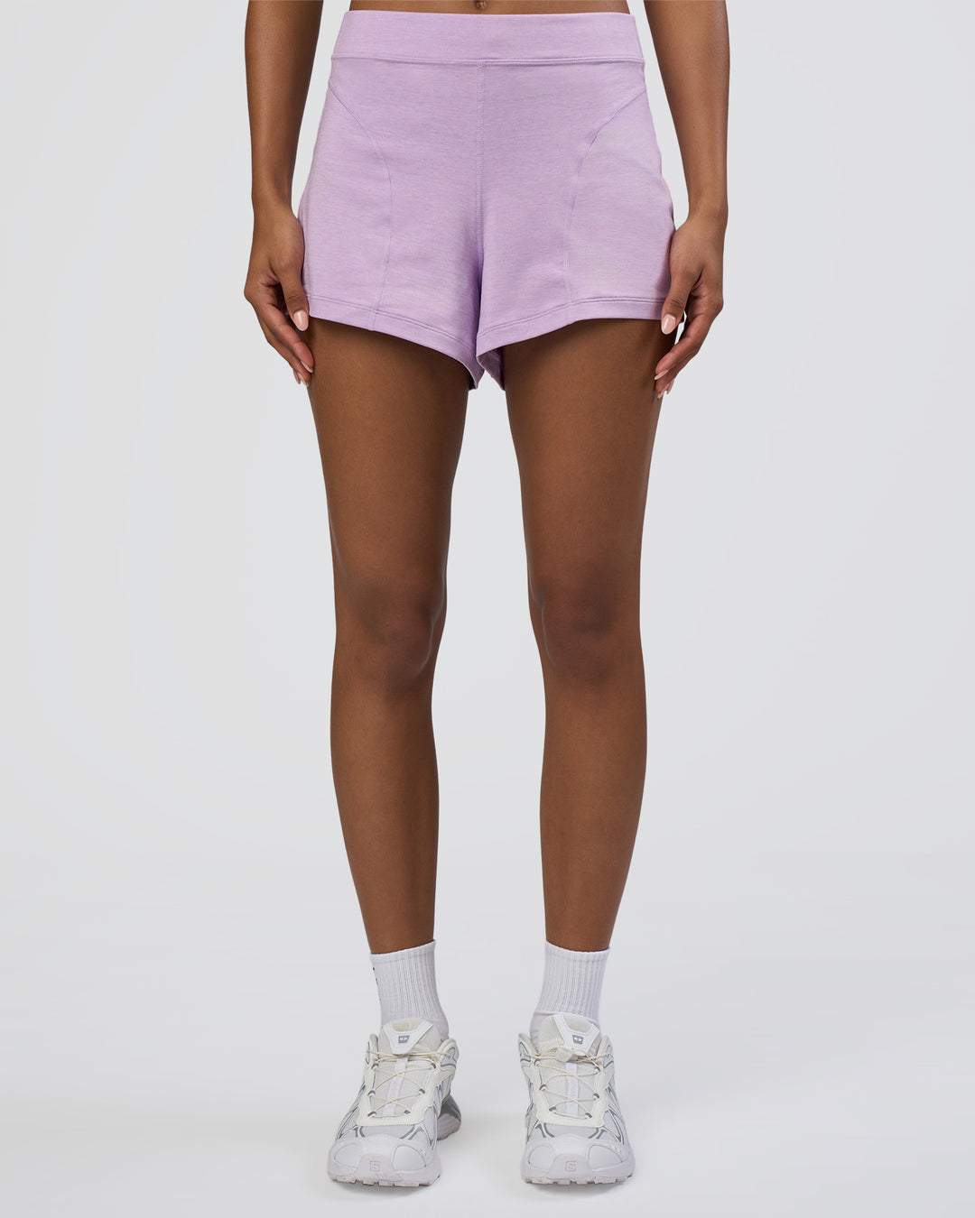 Woman wearing Movement CloudFLX 3" Short - Orchid Bloom Marl | Model:Tomi | Size:S - view 7
