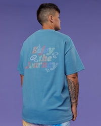 Model wearing Our Journey Heavyweight Oversized Tee - Azure Blue-Rainbow | Model:Em | Size:S | Thumbnail Index: 13