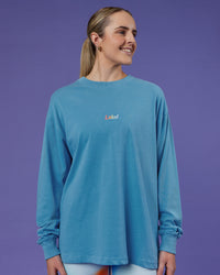 Woman wearing Our Journey Oversize Heavyweight FLXCotton Long Sleeve Tee - Azure Blue | Model:Mon | Size:S | Thumbnail Index: 5
