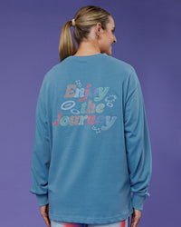 Woman wearing Our Journey Oversize Heavyweight FLXCotton Long Sleeve Tee - Azure Blue | Model:Mon | Size:S | Thumbnail Index: 13