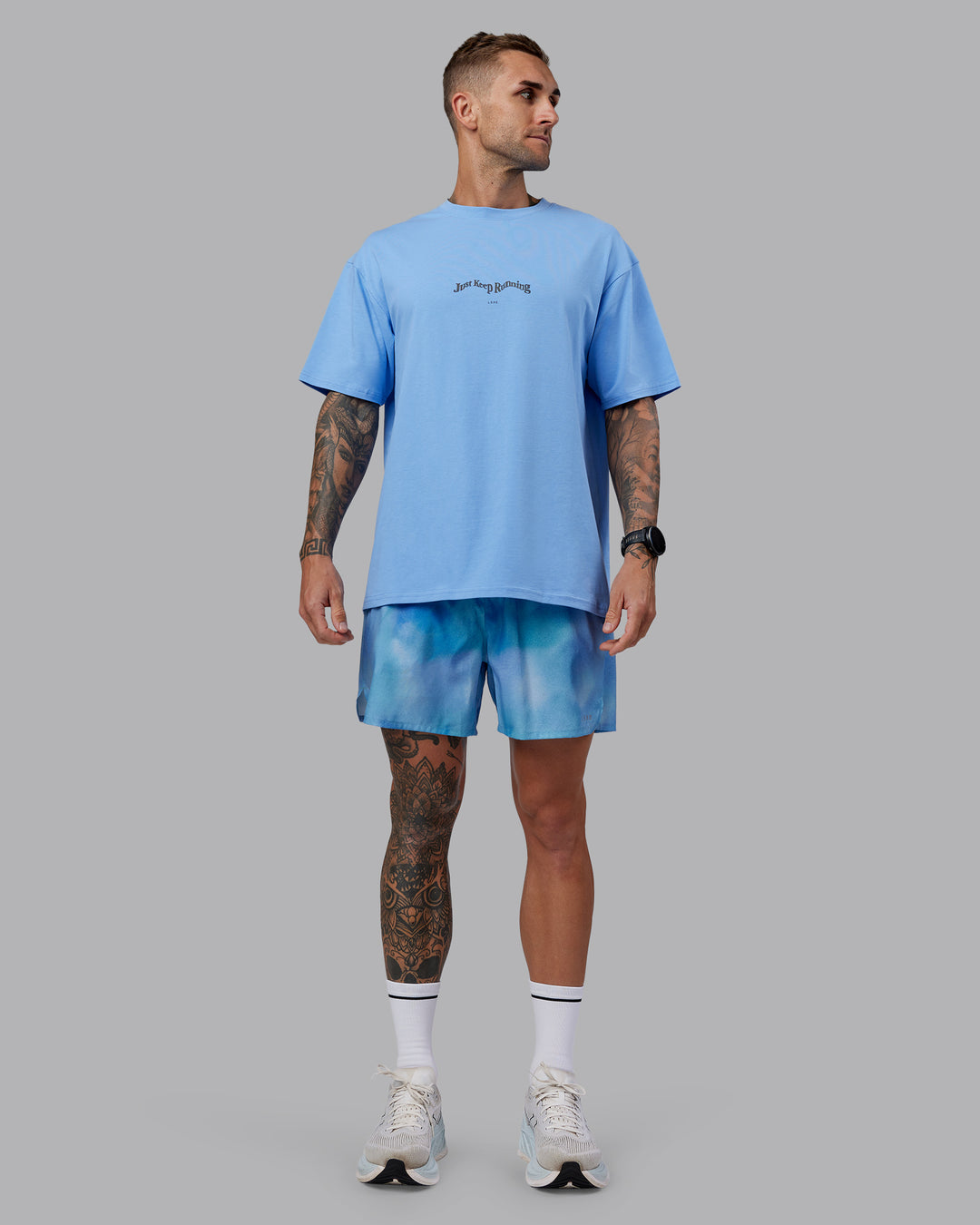 Man wearing Pace 5" Lined Performance Short - Storm Cloud| Model:Tommy | Size:S - view 3