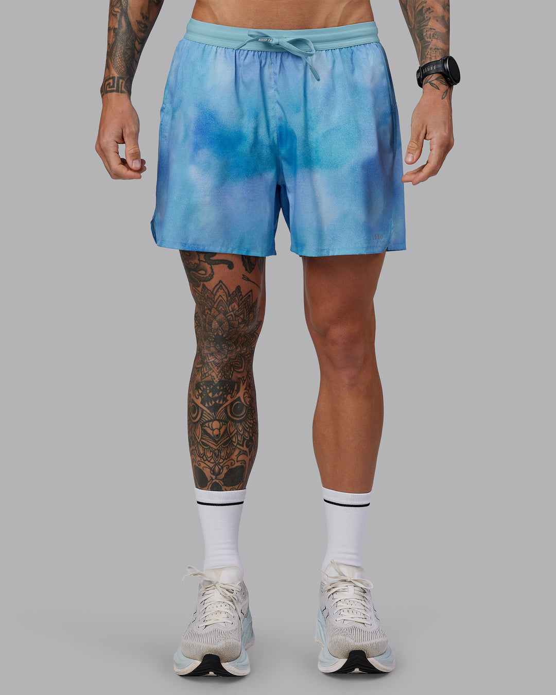 Man wearing Pace 5" Lined Performance Short - Storm Cloud| Model:Tommy | Size:S - view 2