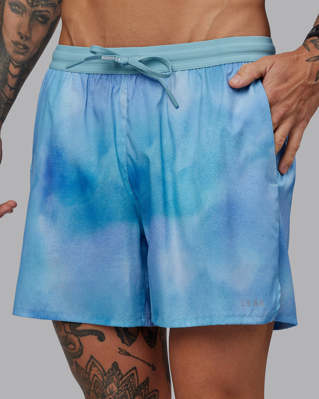 Man wearing Pace 5" Lined Performance Short - Storm Cloud| Model:Tommy | Size:S - view 7