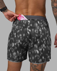 Man wearing Pace 5" Lined Running Short - Markings Dark Storm Print | Model:Tommy | Size:S | Thumbnail Index: 3