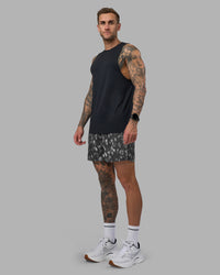 Man wearing Pace 5" Lined Running Short - Markings Dark Storm Print | Model:Tommy | Size:S | Thumbnail Index: 5
