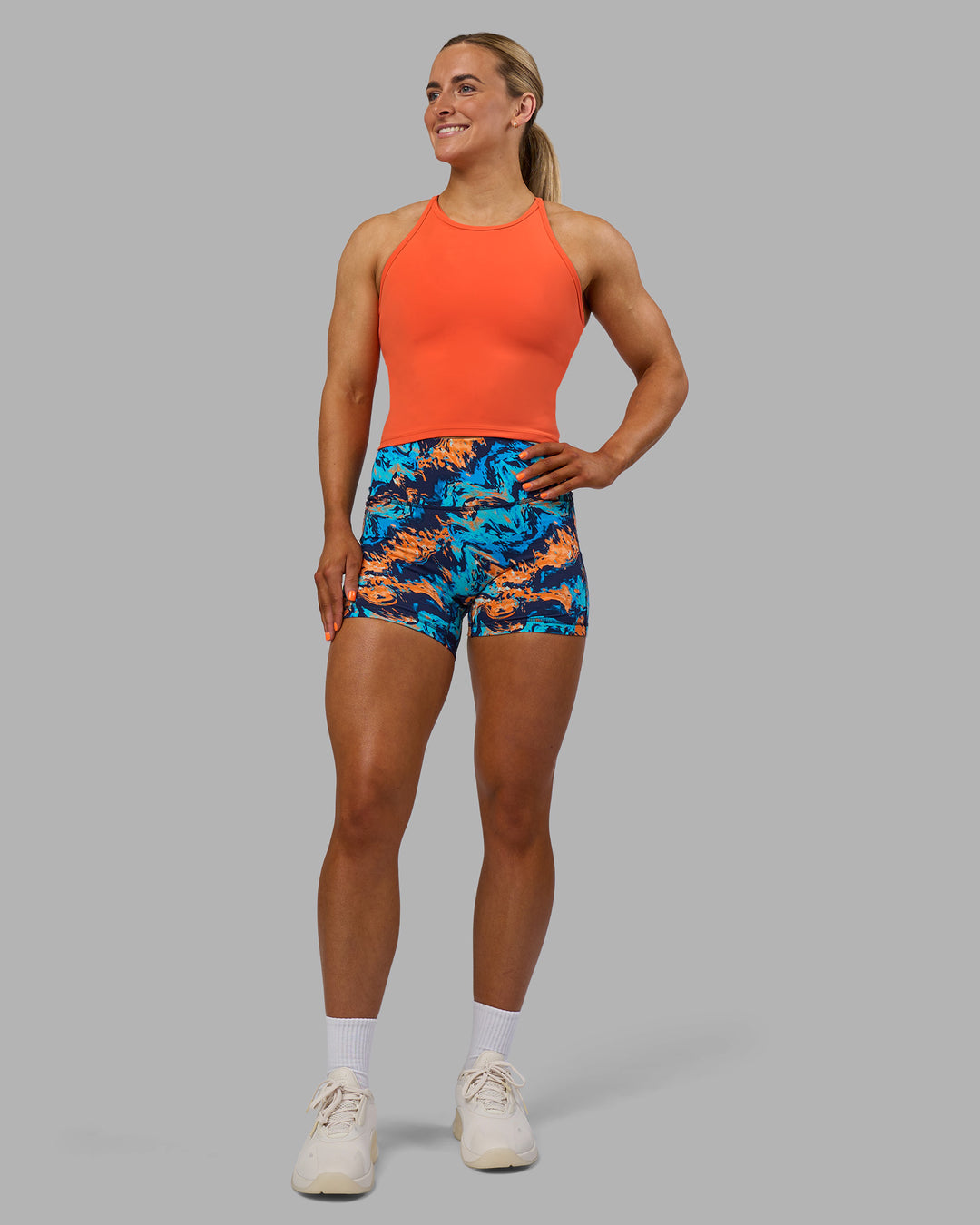 Woman wearing Power Performance Tank - Ultra Orange | Model:Georgia | Size:S - view 7