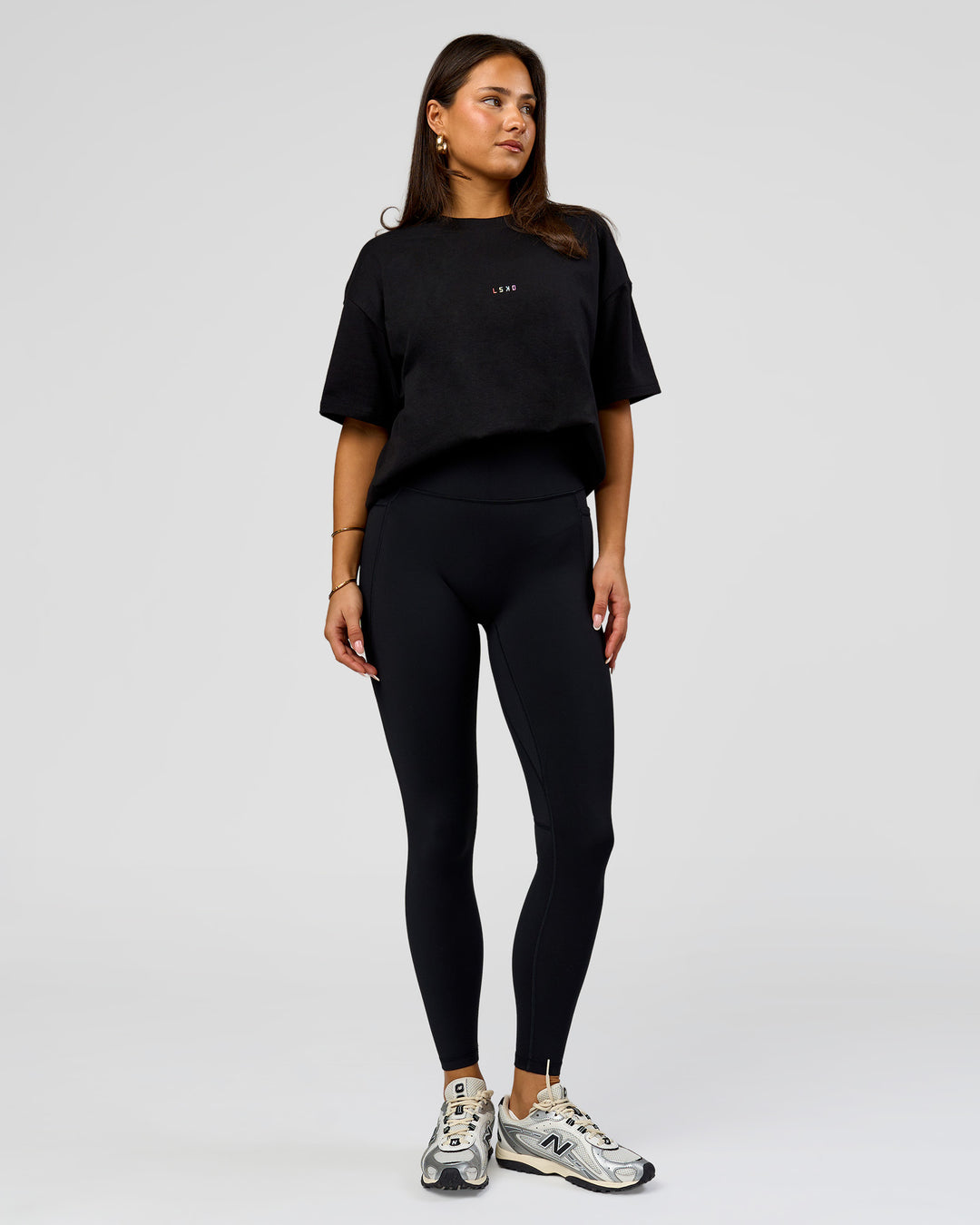 Woman wearing Pride Sticker Boxy Tee - Black | Model:Bianca | Size:S - view 16