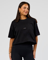 Woman wearing Pride Sticker Boxy Tee - Black | Model:Bianca | Size:S | Thumbnail Index: 7