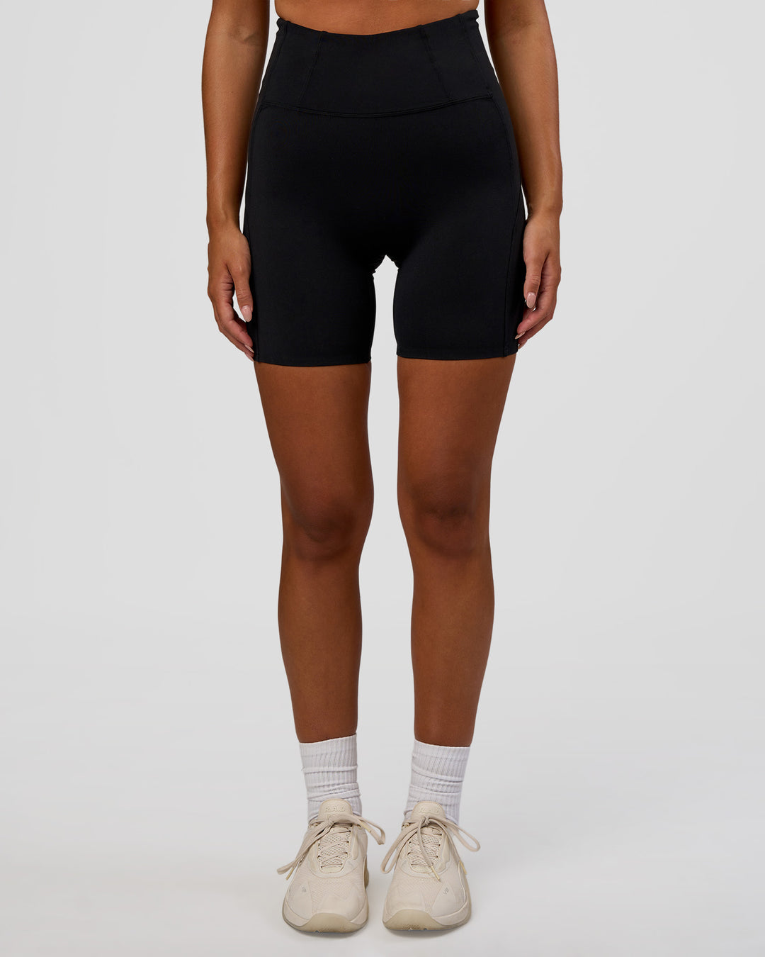 Woman wearing Progression Ultra High-Rise 6" Short - Black | Model:Kirstyn | Size:S - view 8