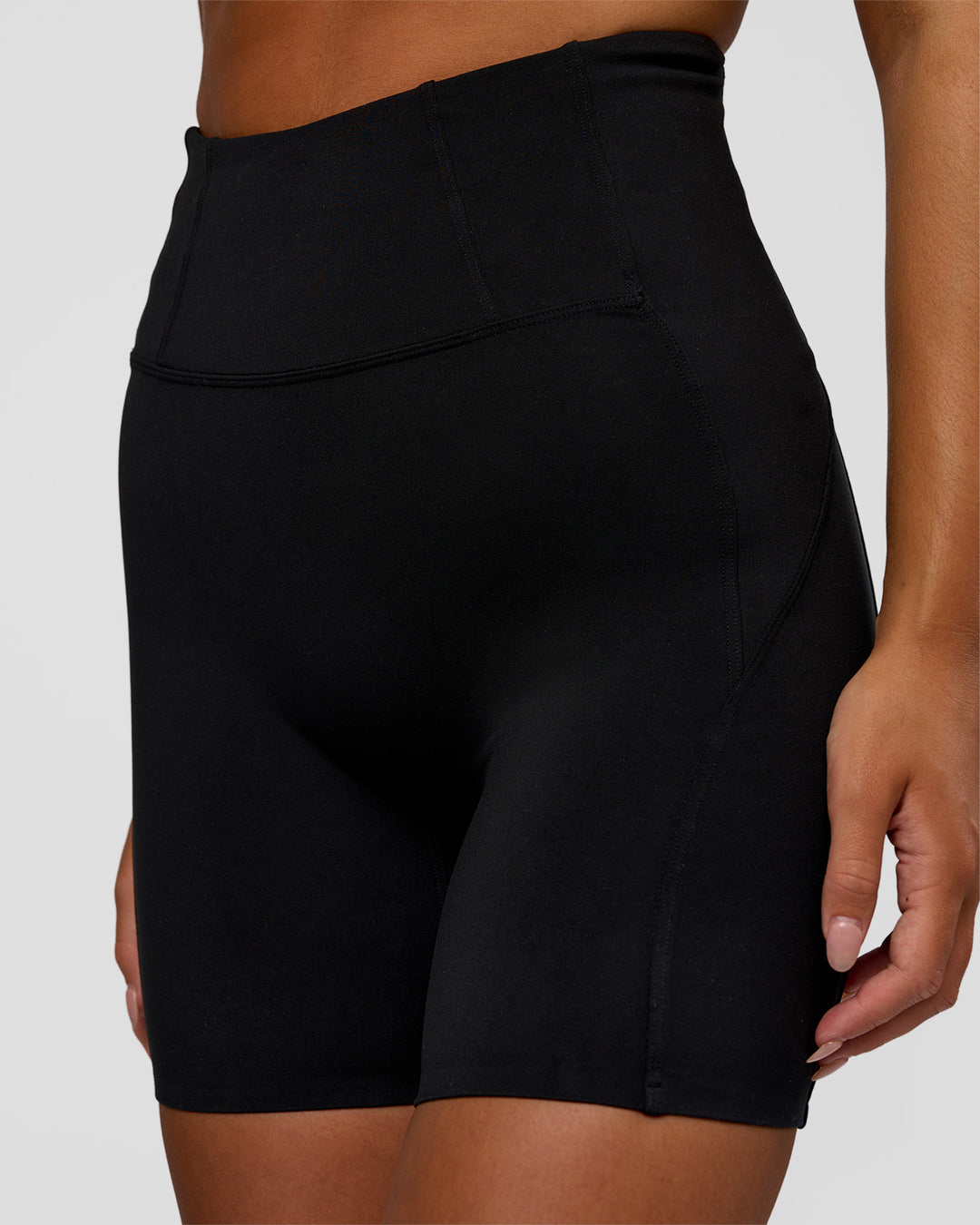 Woman wearing Progression Ultra High-Rise 6" Short - Black | Model:Kirstyn | Size:S - view 5