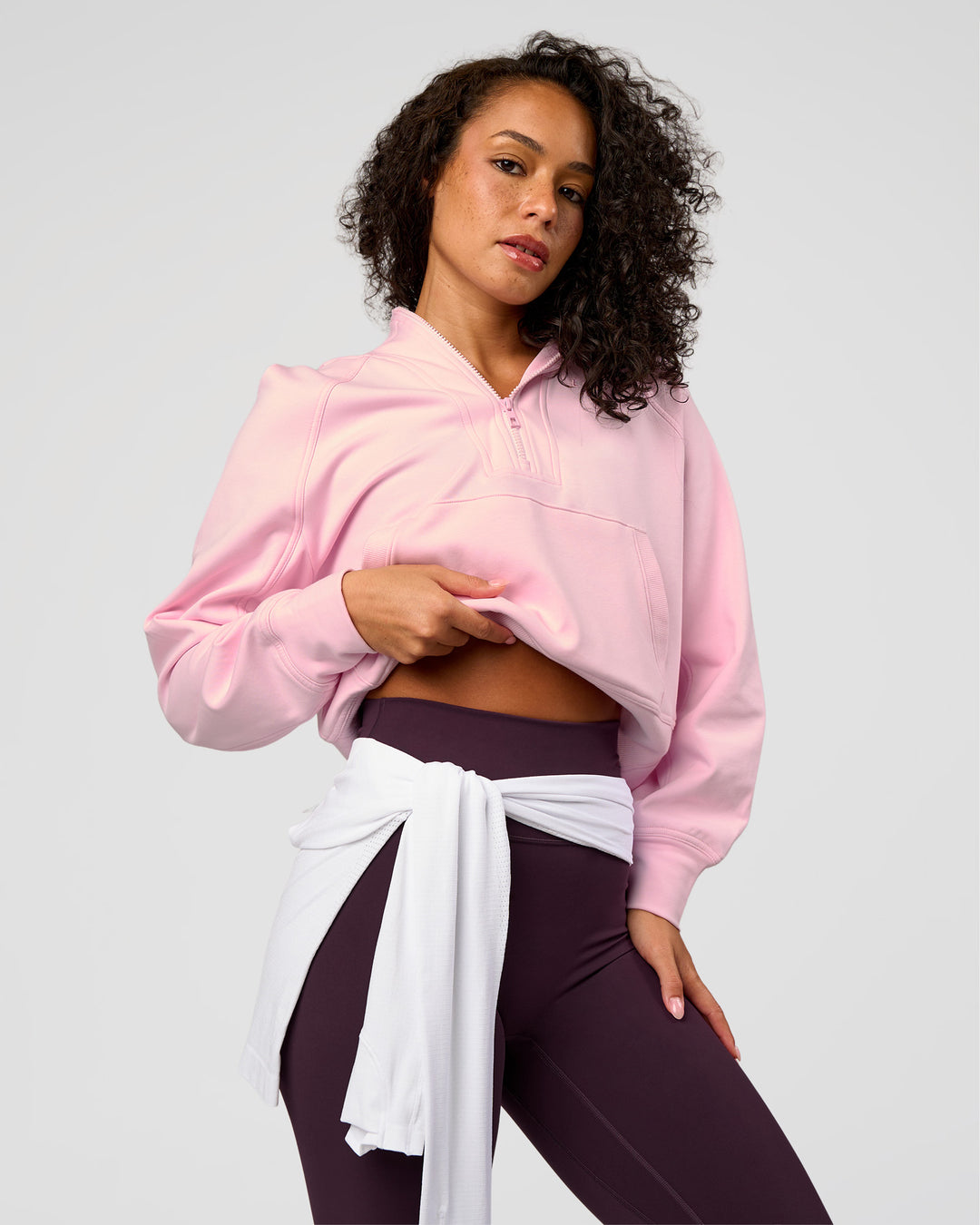 Woman wearing Pursue Mid-Weight Hoodie - Marshmallow | Model:Jasmine | Size:S - view 1