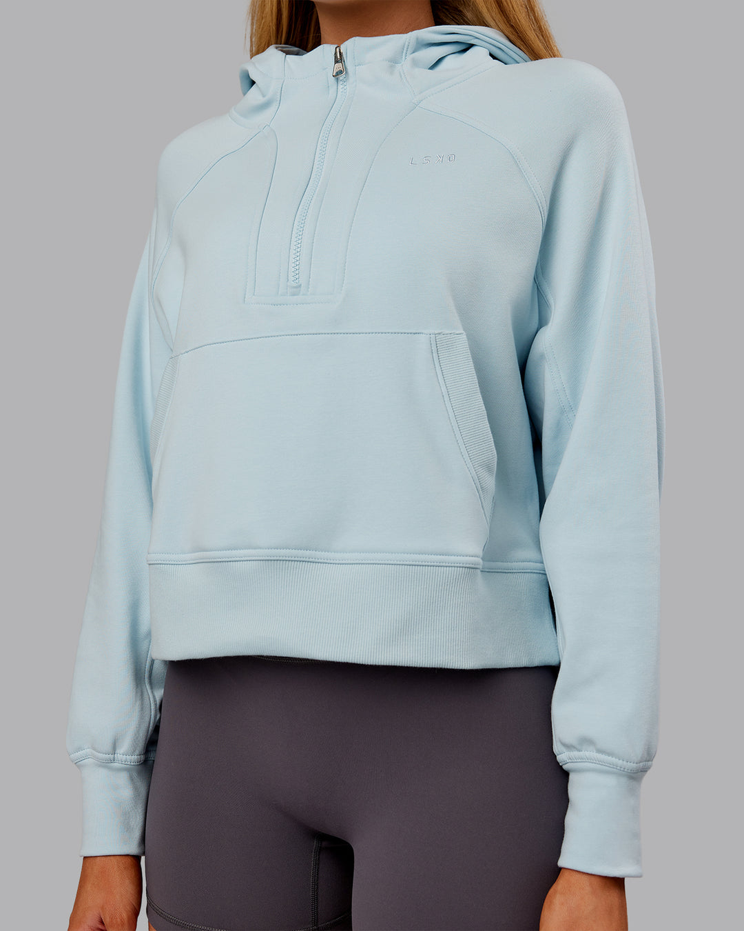 Woman wearing Pursue Mid-Weight Hoodie - Skyride | Model:Ella | Size:S - view 5