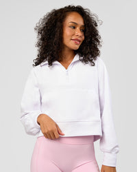 Woman wearing Pursue Mid-Weight Hoodie - White | Model:Jasmine | Size:S | Thumbnail Index: 0