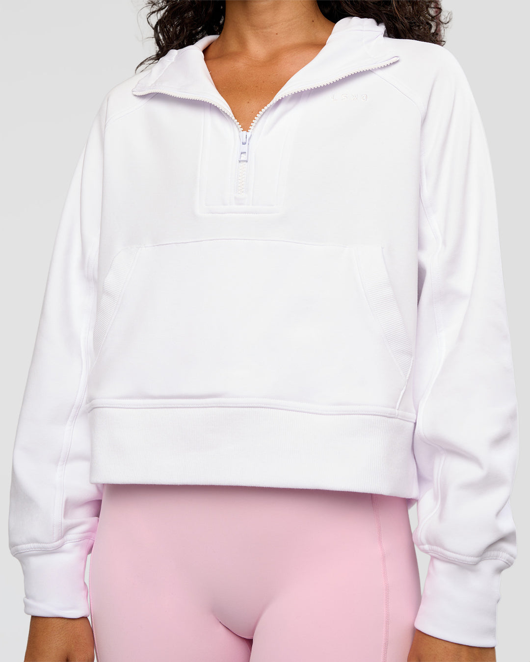 Woman wearing Pursue Mid-Weight Hoodie - White | Model:Jasmine | Size:S - view 7