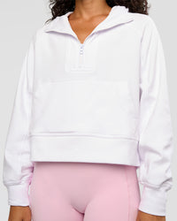Woman wearing Pursue Mid-Weight Hoodie - White | Model:Jasmine | Size:S | Thumbnail Index: 6