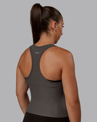 Woman wearing Push High Neck Ribbed Tank - Dark Storm | Size:S | Model:Tylah | Thumbnail Index: 3