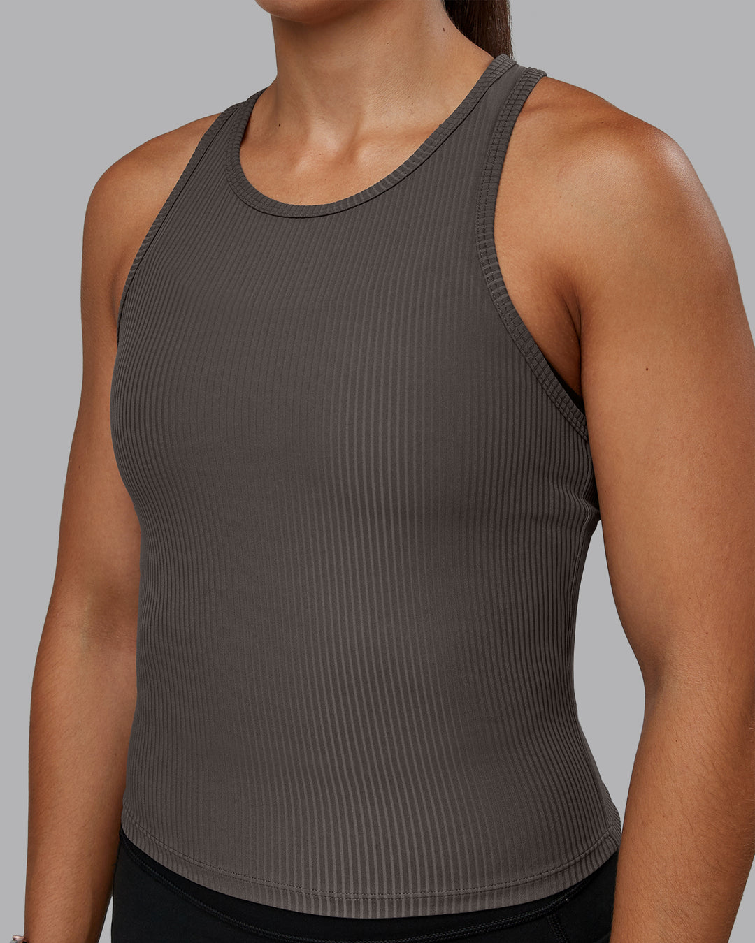 Woman wearing Push High Neck Ribbed Tank - Dark Storm | Size:S | Model:Tylah - view 7