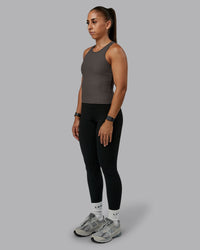 Woman wearing Push High Neck Ribbed Tank - Dark Storm | Size:S | Model:Tylah | Thumbnail Index: 5