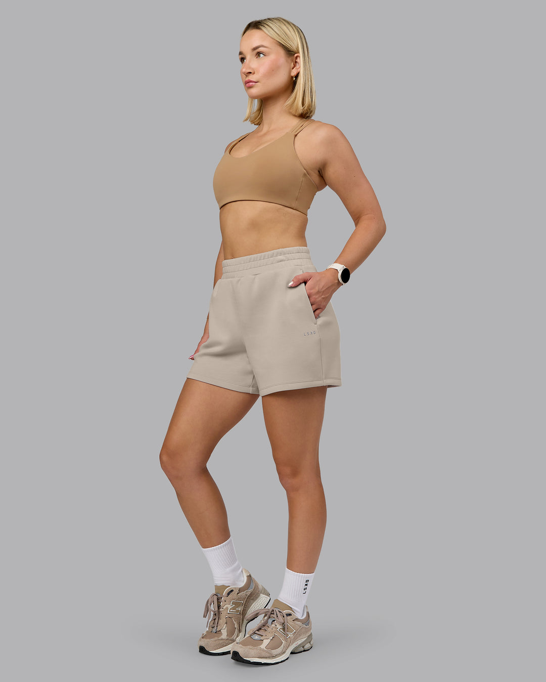 Woman wearing Push The Limit Sports Bra - Light Taupe | Model:Halle | Size:S - view 5