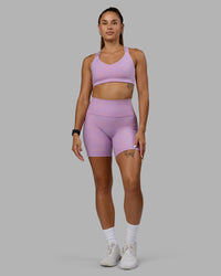 Woman wearing Push The Limit Sports Bra - Pale Lilac Vitality Print | Thumbnail Index: 6