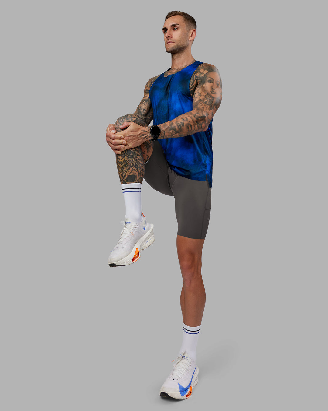 Man wearing Race Day Short Tight 8" - Dark Storm | Model:Tommy | Size:M - view 3