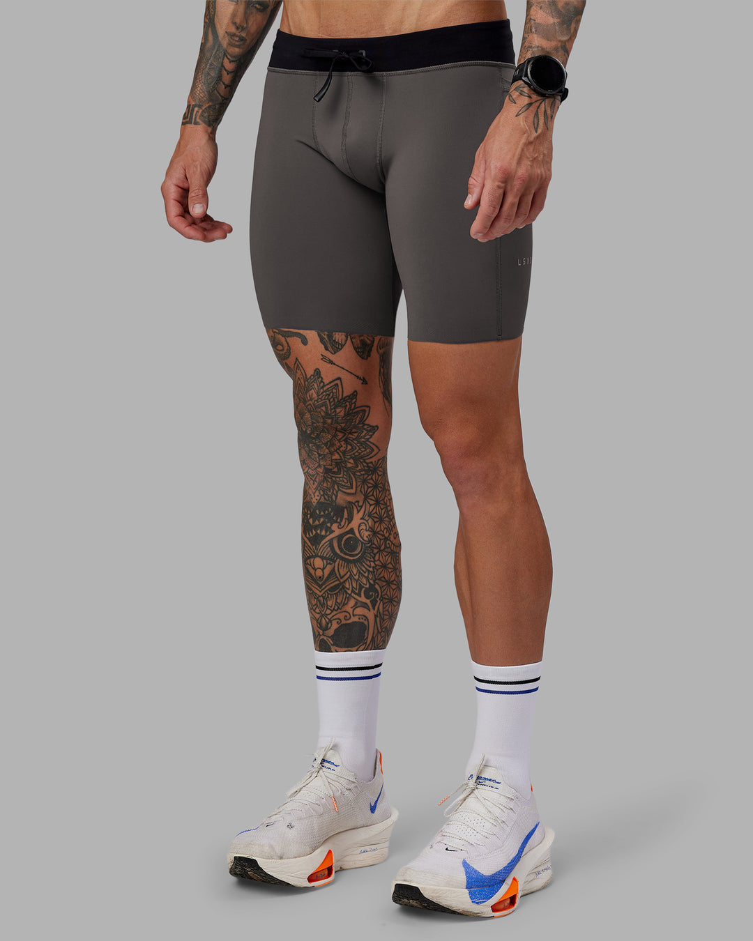 Man wearing Race Day Short Tight 8" - Dark Storm | Model:Tommy | Size:M - view 9