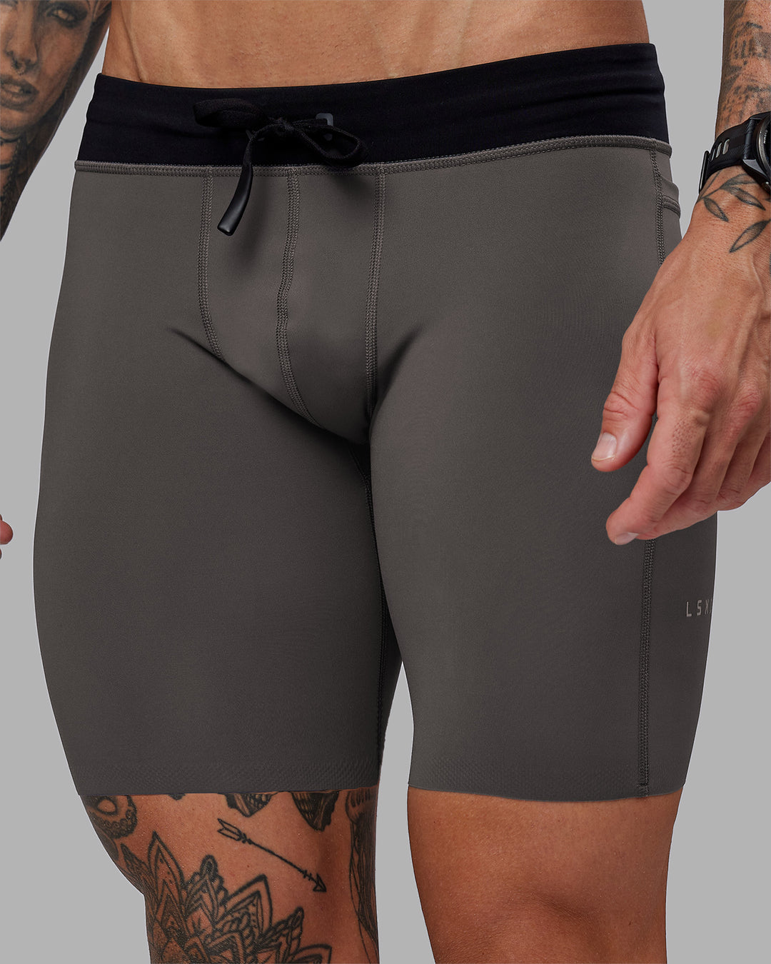 Man wearing Race Day Short Tight 8" - Dark Storm | Model:Tommy | Size:M - view 8