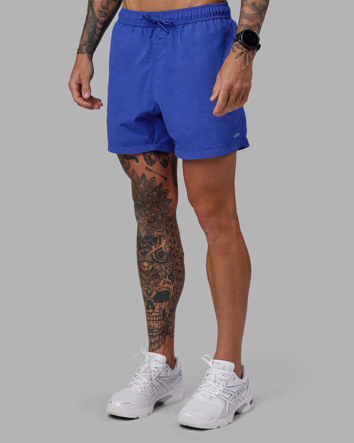 Man wearing Relentless Classic 5" Short - Power Cobalt | Model:Tommy | Size:S