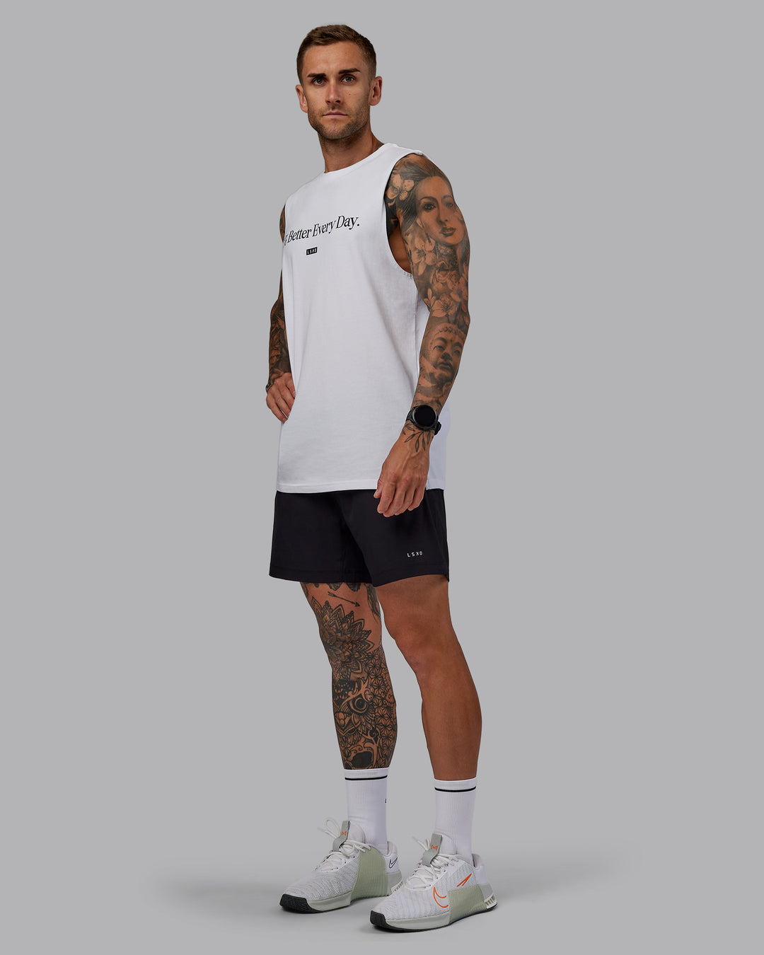Man wearing Rep 5" Lined Performance Shorts in Black | Size:S - view 5