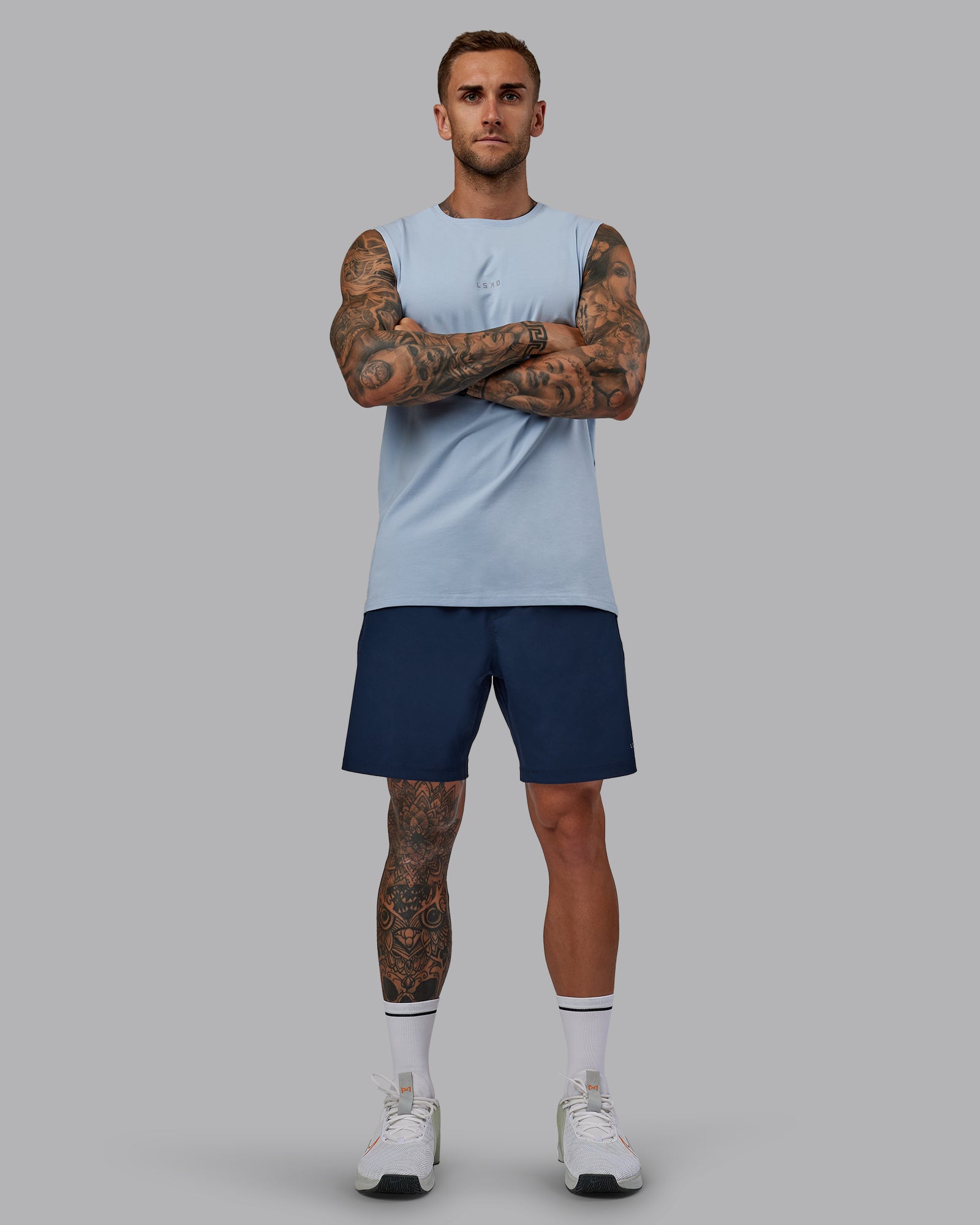 Man wearing Rep 7'' Performance Short in Future Navy | Size:S