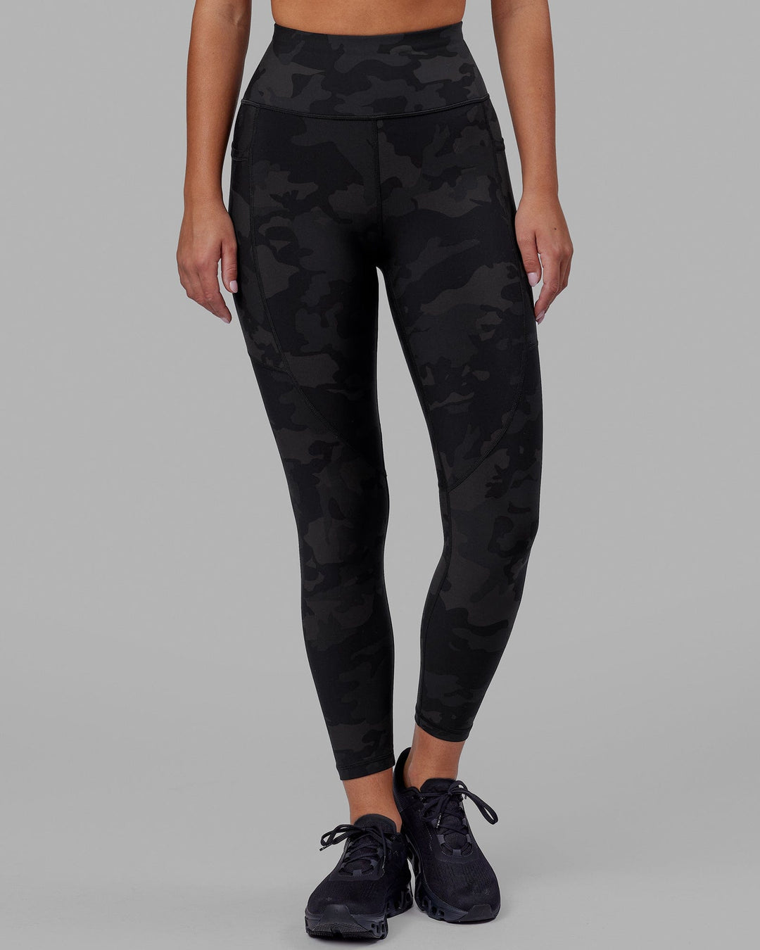 Woman wearing Rep Ultra High-Rise 7/8 Legging Pockets - Black Camo | Model:Milly | Size:S - view 10